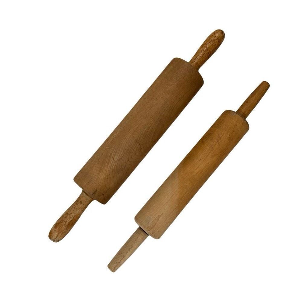 Vintage Wooden Rolling Pin Set Of 2 Baking Tools Collectible